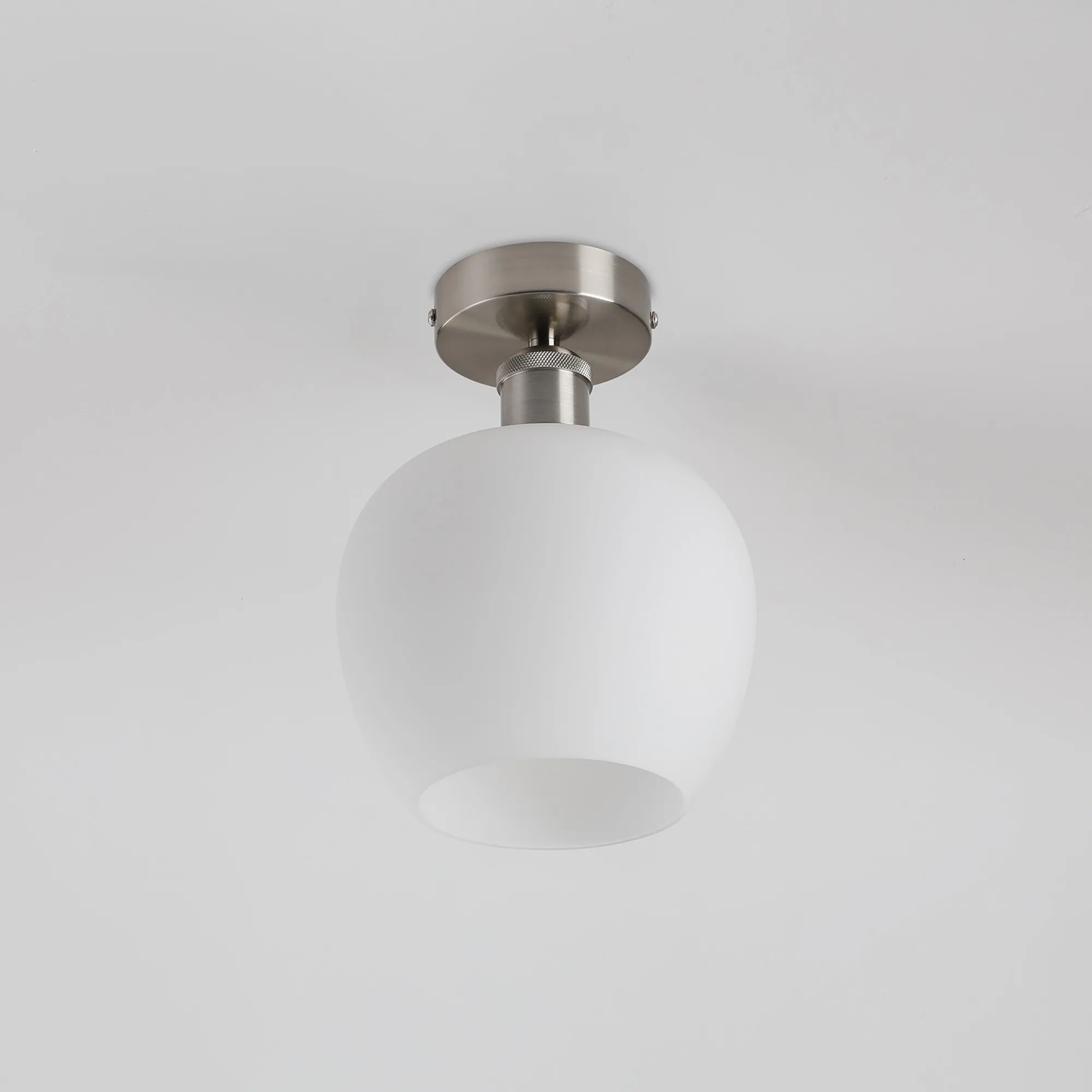 Cawdor Flush Fitting; 1 Light E27; Satin Nickel/Opal Wine Glass DK1129  Deco Cawdor